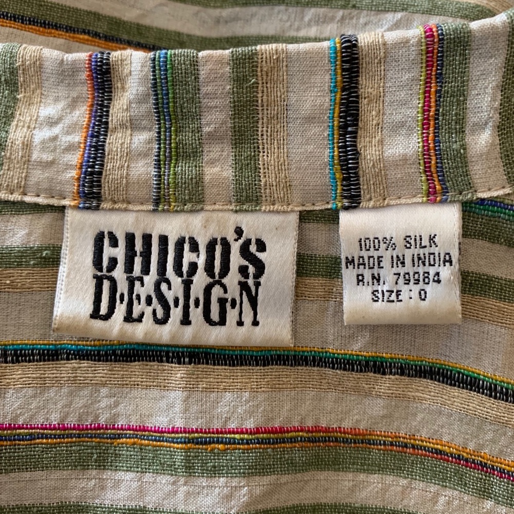 vintage silk Chico’s blouse rainbow natural 90s 0 - Picture 7 of 7